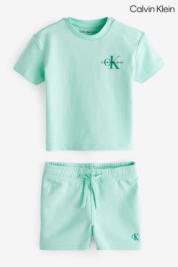 Calvin Klein Blue Monogram Logo T-Shirt Shorts Set (N28247) | £55