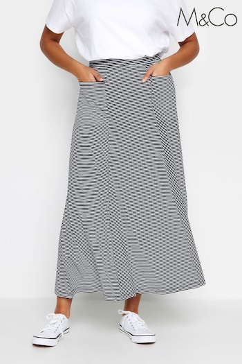 M&Co Mid Blue Navy & White Striped Pocket Maxi Skirt (N28292) | £27