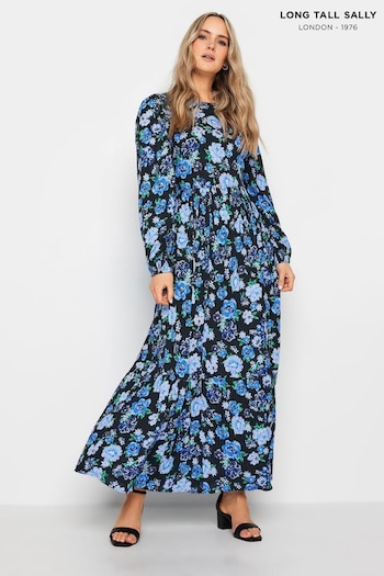 Long Tall Sally Blue Floral Print Tiered Maxi Dress (N28297) | £34