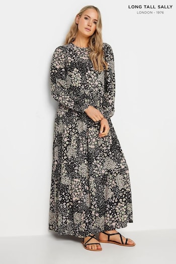 Long Tall Sally Black Floral Print Tiered Maxi Dress (N28300) | £34