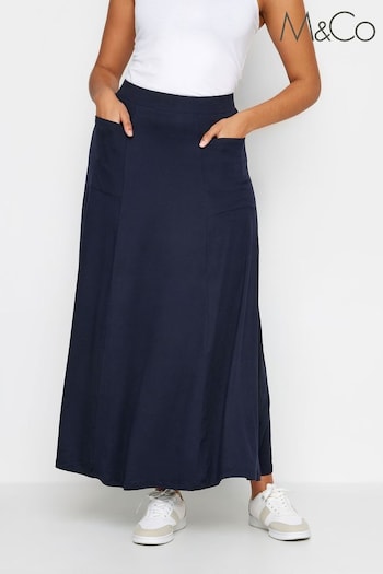 M&Co Blue Navy & White Striped Pocket Maxi Skirt (N28304) | £27