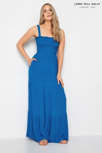 Long Tall Sally Blue Crinkle Tiered Dress (N28307) | £31