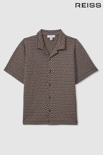 Reiss Tobacco Multi Grove Teen Jacquard Cuban Collar Shirt (N28315) | £40