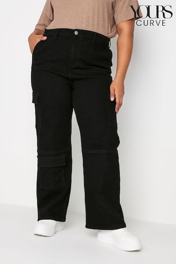 Yours Curve Black Multi Pocket Wide Cargo Trousers (N28319) | £34