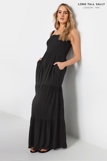 Long Tall Sally Black Crinkle Tiered Dress (N28320) | £31