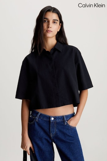 Calvin Klein Back Detail Seersucker Black Shirt (N28342) | £75