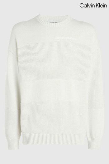 Calvin Klein Knitted Crew Neck White Jumper (N28345) | £120