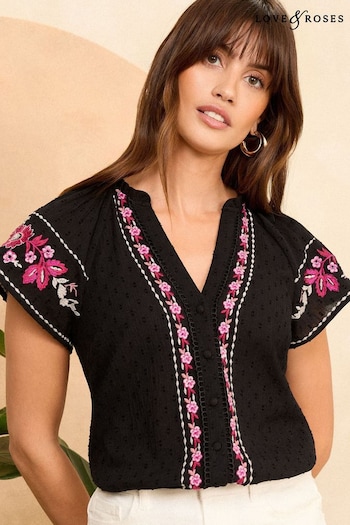 Trending: Flower Girl Dresses Black Embroidered V Neck Dobby Blouse (N28446) | £38