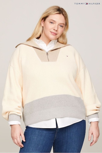 Tommy Hilfiger Cream Curve Half Zip Sweater (N28632) | £160