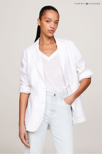 Tommy corporate Hilfiger Casual White Linen Blazer (N28640) | £230