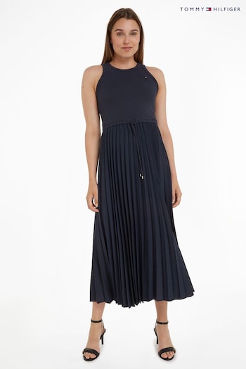 Tommy Hilfiger Blue Rib Tank Pleated midi Dress (N28641) | £150