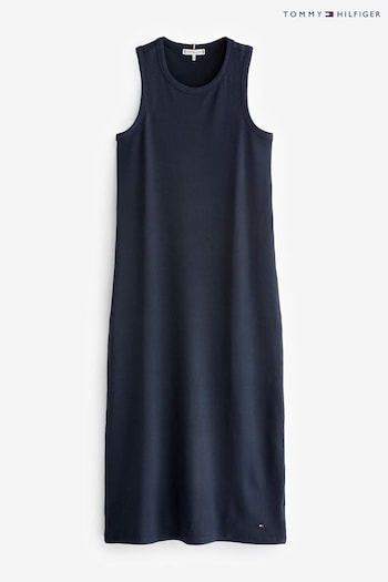 Tommy Zip Hilfiger Blue Slim Rib Midi Dress (N28652) | £120