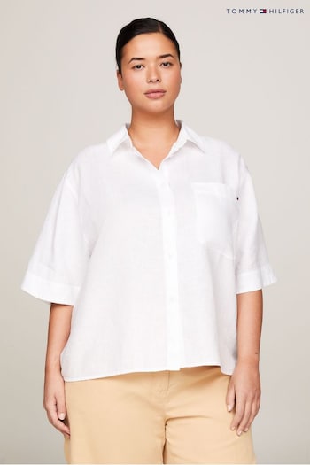 Tommy Hilfiger Curve Linen Crop White Shirt (N28664) | £110