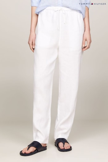 Tommy High Hilfiger Casual Linen Taper White Joggers (N28674) | £140