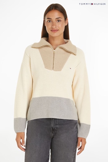 Tommy Hilfiger Cream Half Zip Sweater (N28682) | £160