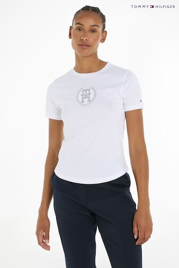 Tommy Hilfiger White Crest Logo Slim Fit T-Shirt (N28690) | £55