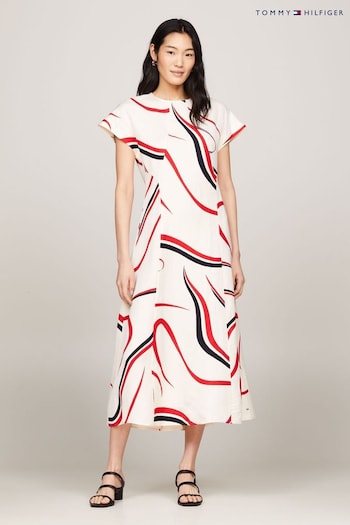 Tommy John Hilfiger Cream Ribbon Print Maxi Dress (N28707) | £180