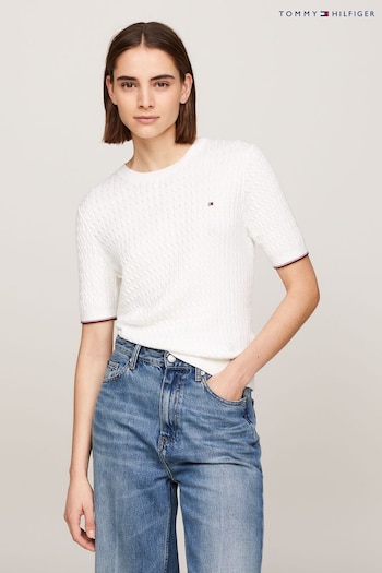 Tommy Hilfiger Cream Cable Short Sleeve Sweater (N28715) | £130