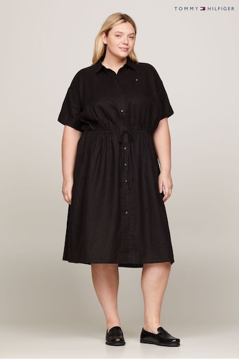 Tommy embroidered Hilfiger Curve Linen Black Shirt Dress (N28717) | £180