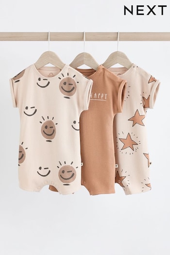 Neutral Happy Jersey Baby Rompers 3 Pack (N28721) | £16 - £18