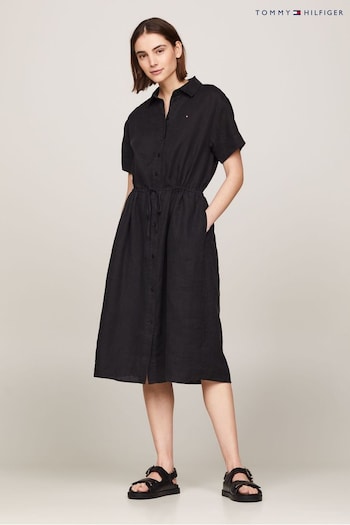 Tommy Hilfiger Linen Midi Black Shirt Dress (N28724) | £180