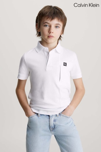Calvin eyelet Klein Logo White Polo Shirt (N28730) | £50 - £60