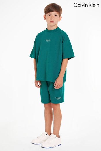 Calvin Brief Klein Green Ottomon Logo T-Shirt And Shorts Set (N28748) | £80 - £90