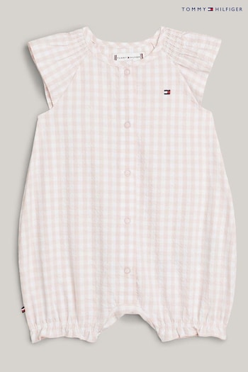 Tommy Matte Hilfiger Baby Pink Ruffle Gingham All In One (N28811) | £55