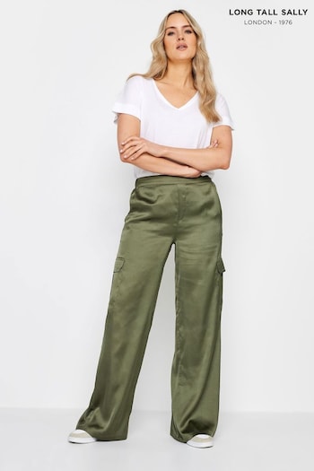 Long Tall Sally Green Satin Wide Leg Trousers fawn-pint (N28823) | £34
