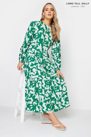 Long Tall Sally Green Chrome Smock Tiered Dress (N28834) | £34
