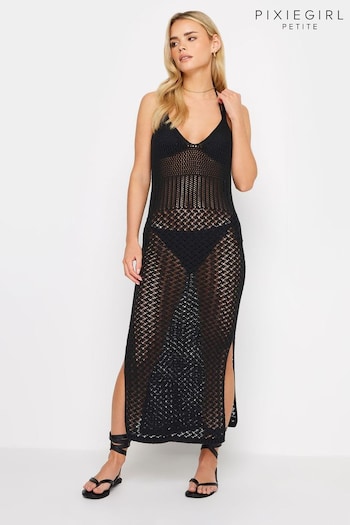 PixieGirl Petite Black Crochet Midi Beach Dress (N28855) | £31
