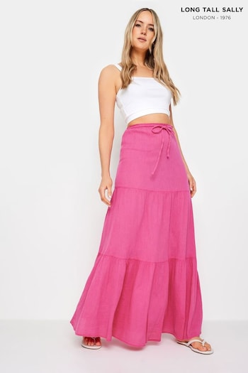 Long Tall Sally Pink Acid Wash Tiered Maxi Skirt (N28865) | £39