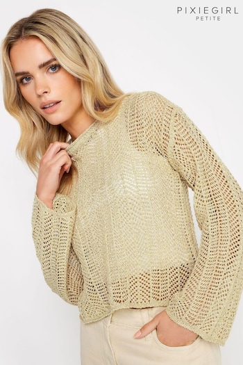 PixieGirl Petite Gold Long Sleeve Crochet Jumper (N28889) | £29