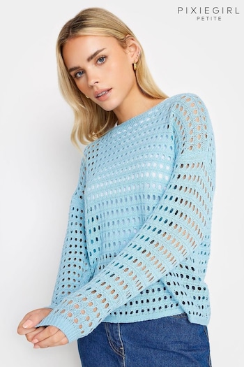 PixieGirl Petite Blue Crochet Slash Neck Jumper (N28908) | £29