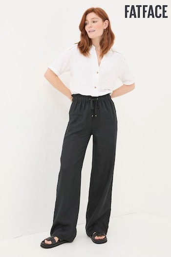 FatFace Black Iva Wide Leg Linen Trousers tailored (N28967) | £69