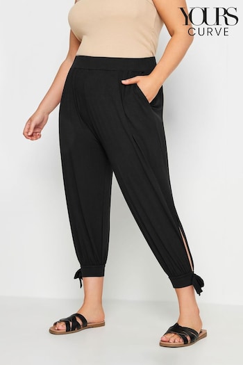Yours Curve Black Cropped Tie Detail Harem Trousers (N28988) | £24