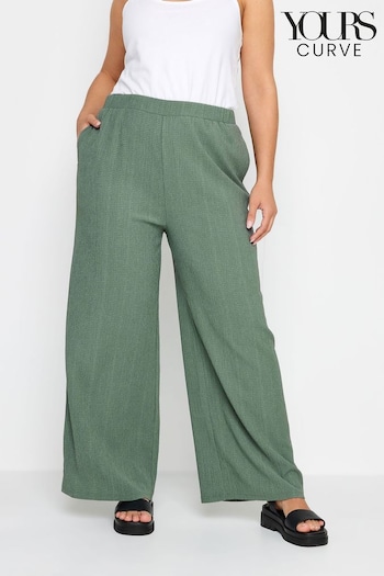 Yours Curve Green Textured Wide Leg Trousers (N29010) | £24