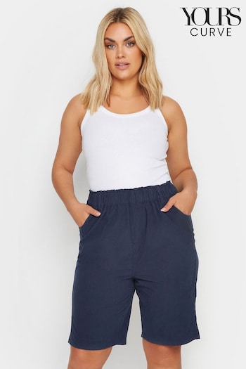 Yours Curve Navy Blue Cool Cotton wide Shorts (N29012) | £20