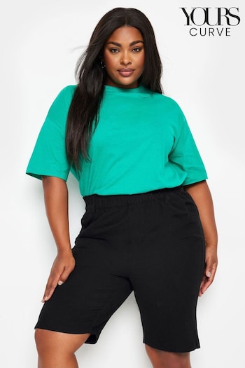 Yours Curve Black Cool Cotton Shorts With Jersey Waist Band (N29021) | £20