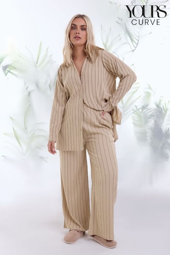 Yours Curve Natural Brown Stripe Textured Wide Leg Trousers (N29022) | £26