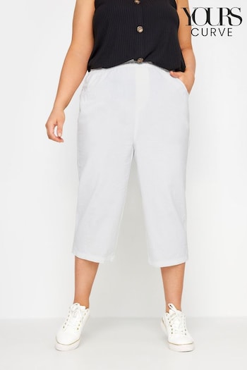 Yours Curve White Cool Cotton Cropped Trousers (N29026) | £22
