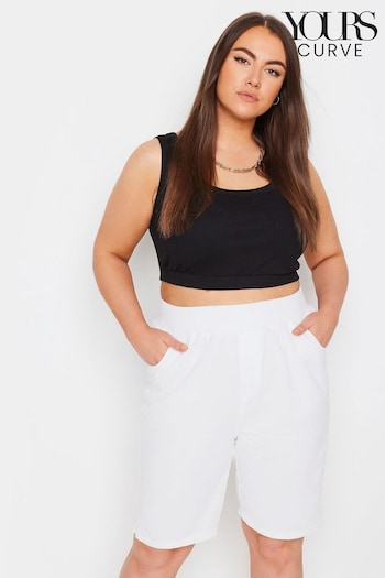 Yours Curve White Cool Cotton Shorts With Jersey Waist Band (N29054) | £20