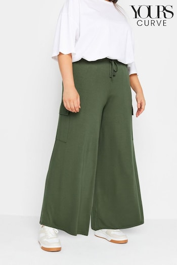 Yours Curve Green Jersey Wide Leg Cargo Trousers (N29055) | £27