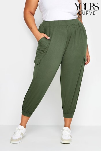 Yours Curve Green Cropped Cargo Harem Trousers (N29058) | £24