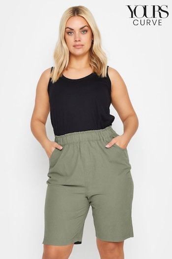 Yours Curve Green Khaki Cool Cotton Shorts (N29060) | £20