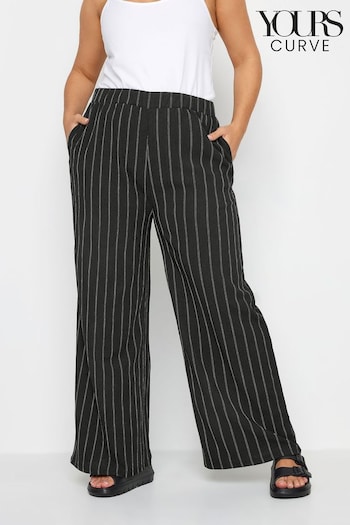 Yours Curve Black Stripe Textured Wide Leg REMAIN Trousers (N29069) | £26