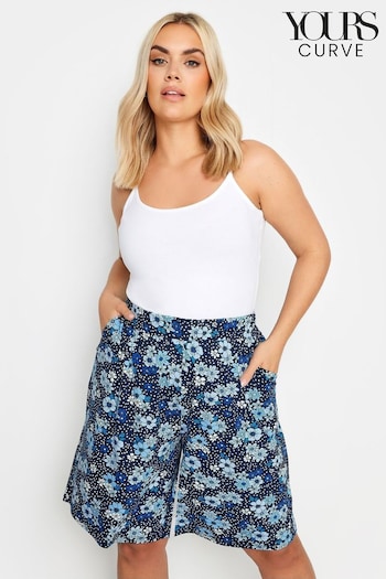 Yours Curve Blue Floral Print Shorts (N29070) | £22