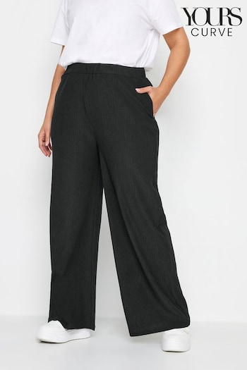 Yours Curve Black Textured Wide Leg Trousers (N29075) | £24