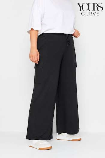 Yours Curve Black Jersey Wide Leg Cargo Trousers Board (N29076) | £27