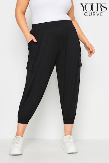 Yours Curve Black Cropped Cargo Harem Trousers (N29077) | £24